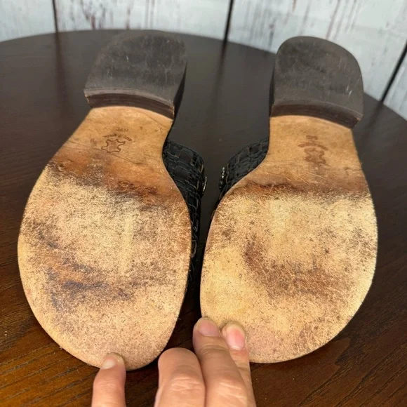 BRIGHTON women’s woven leather slides thongs sandals multi tone brown size 6 GUC - Picture 12 of 16